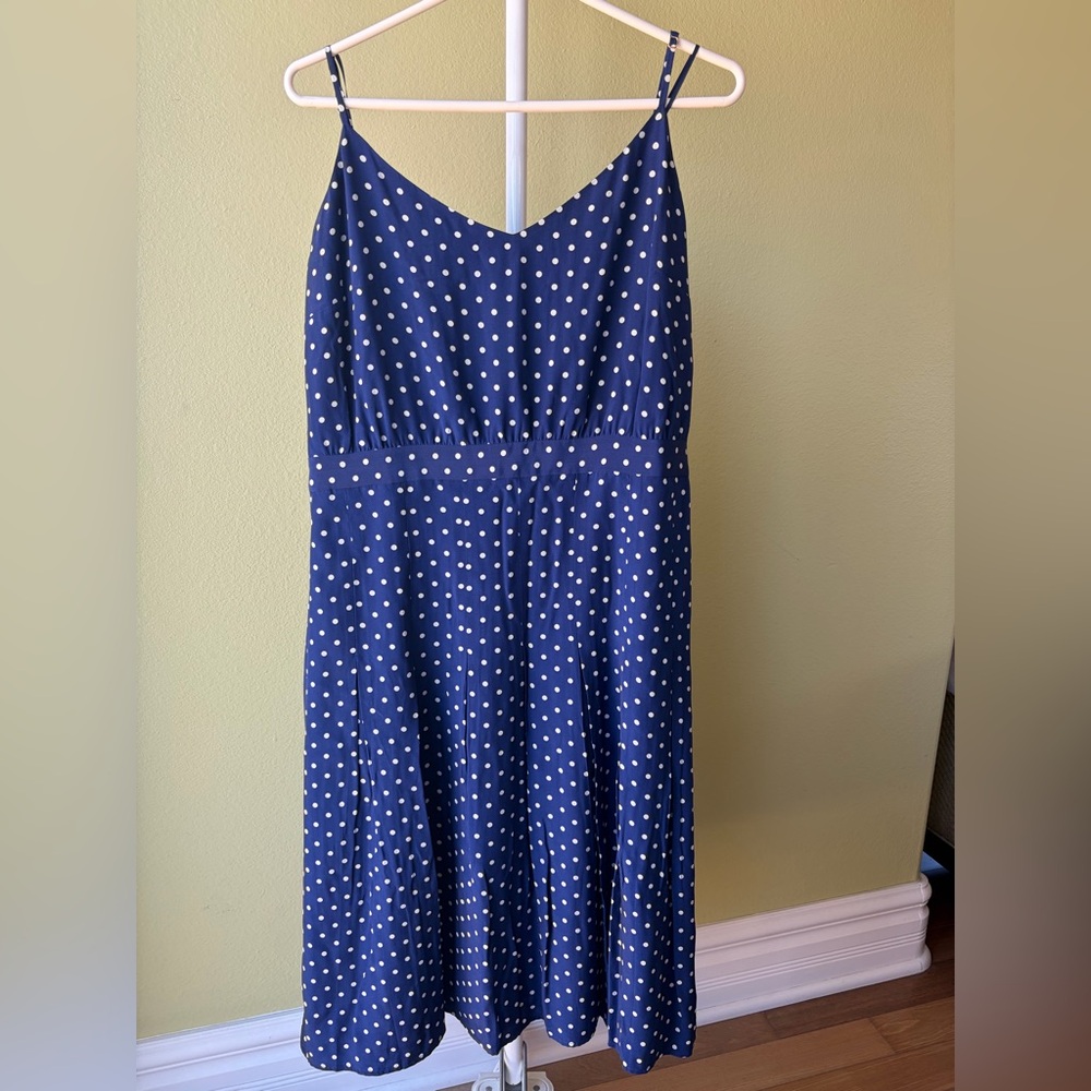 J. Crew Navy Polka Dot Midi Dress